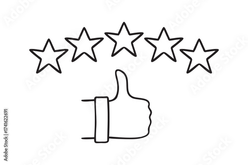 five stars customer review, quality rating, feedback icon doodle hand drawn. Outline line drawing clipart symbol