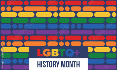 LGBTQ+ history month. Pride Month. Lesbian Gay Bisexual Transgender. Celebrated annual. LGBT flag. Rainbow love concept. Human rights and tolerance. Poster, card, banner and background. Vector