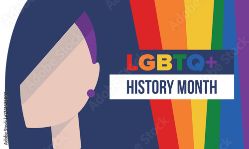 LGBTQ+ history month. Pride Month. Lesbian Gay Bisexual Transgender. Celebrated annual. LGBT flag. Rainbow love concept. Human rights and tolerance. Poster, card, banner and background. Vector