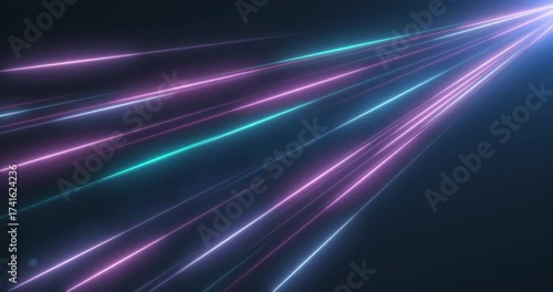 An abstract, dynamic beam of neon lines and particles pierces the darkness, creating a sense of movement and speed. This futuristic background is perfect for technology and data transfer themes.