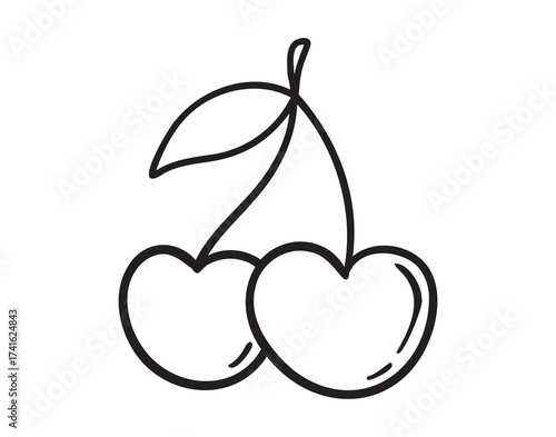two cherry icon doodle hand drawn. Outline line drawing clipart symbol