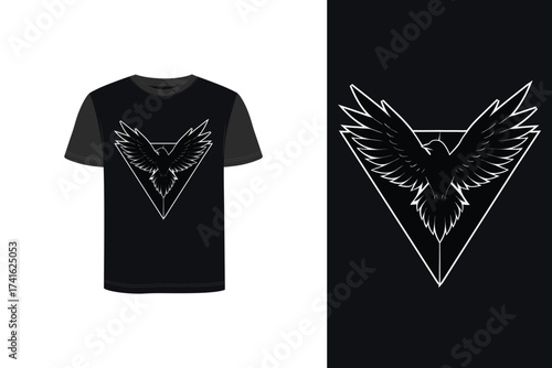 Tshirt mockup raven wings spread within triangle dark t shirt bird
