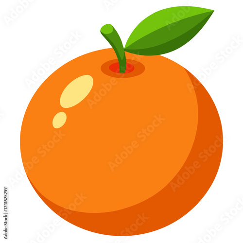 Illustration of a single orange with a leaf, a healthy and delicious fruit, perfect for snacks and desserts