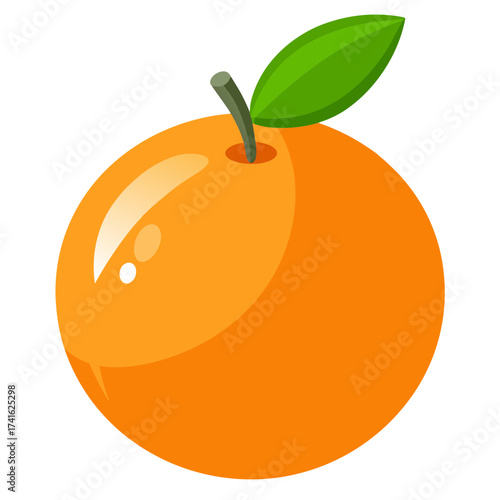 Illustration of a single orange with a leaf, a healthy and delicious fruit, perfect for snacks and desserts