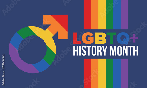 LGBTQ+ history month. Pride Month. Lesbian Gay Bisexual Transgender. Celebrated annual. LGBT flag. Rainbow love concept. Human rights and tolerance. Poster, card, banner and background. Vector