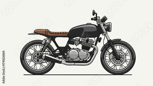 Cafe Racer Motorcycle Vector Illustration – Classic Vintage Bike Side View in Flat Style