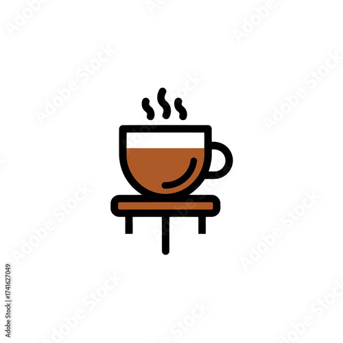 Vector Cup of Hot Coffee on Small Table Line Icon