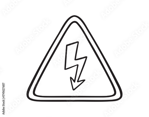 High voltage sign lightning. Alert, danger hazard caution electrical doodle hand drawn icon. Outline line drawing clipart symbol
