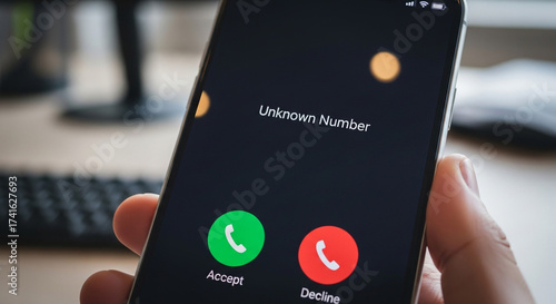 Worried about scam calls? Incoming call from unknown number displayed on a smartphone, potential fraud or telemarketing concept with a modern device