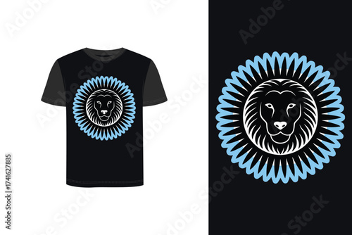 Tshirt mockup t shirt with blue lion mane sunburst graphic vector
