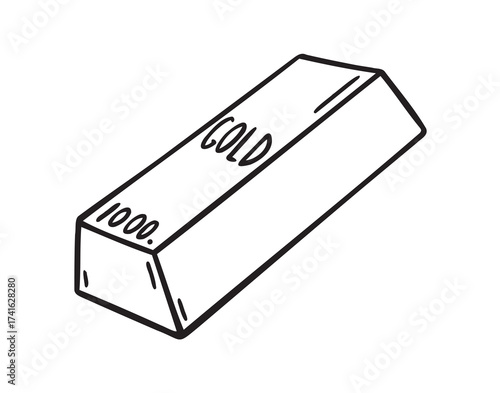 one bullion or 1000 gram gold bar icon doodle hand drawn. Outline line drawing clipart symbol