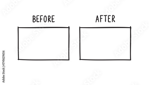 before and after screen rectangle frames. before after banner with empty space. Hand drawn doodle line template for graphic design. 