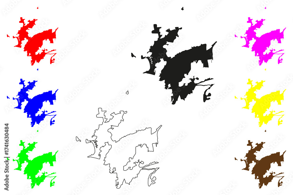 Obraz premium Guaymas city (United Mexican States, Mexico, Sonora State) map vector illustration, scribble sketch Heroica Guaymas de Zaragoza map