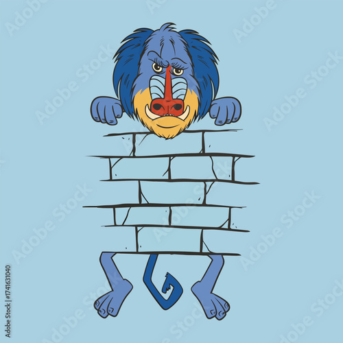 Curious Monkey Peering Over Brick Wall