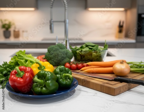In einer Küche liegt verschiedenes Gemüse auf der Ablage