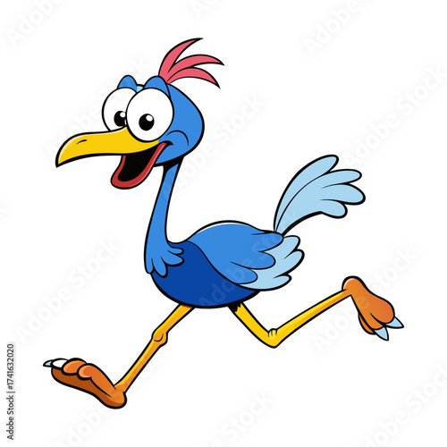 funny cartoon ostrich running fast with silly eyes