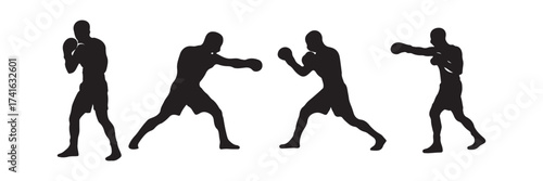 set of boxing silhouette vector illustration