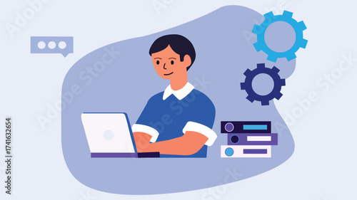 Digital Dedication: An individual, immersed in their digital domain, interacts with a sleek laptop against a minimalist background. The setting suggests the importance of focus, technology.