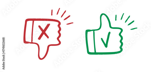 like and dislike hand drawn doodle icons. Thumbs up and thumbs down crayon chalk drawing vector