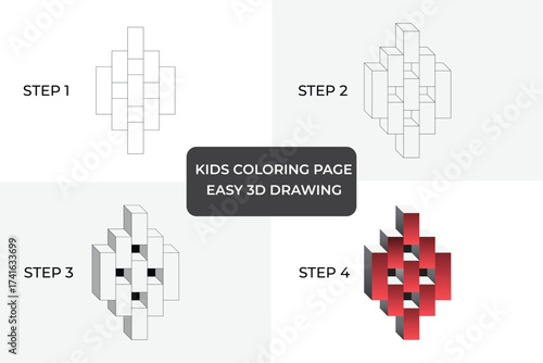 Realistic 3D Character, Drawing, and Printing Design, Easy 3d geometric shape drawing tutorial for kids,  Abstract Block Pattern for Digital Design