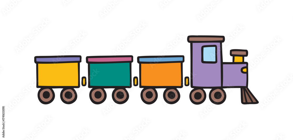 Naklejka premium kids toy train icon doodle hand drawn. colorful cartoon line drawing clipart symbol
