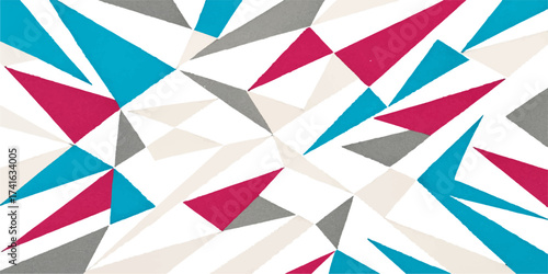 Seamless abstract geometric pattern with colorful triangles and square elements for vector wallpaper design