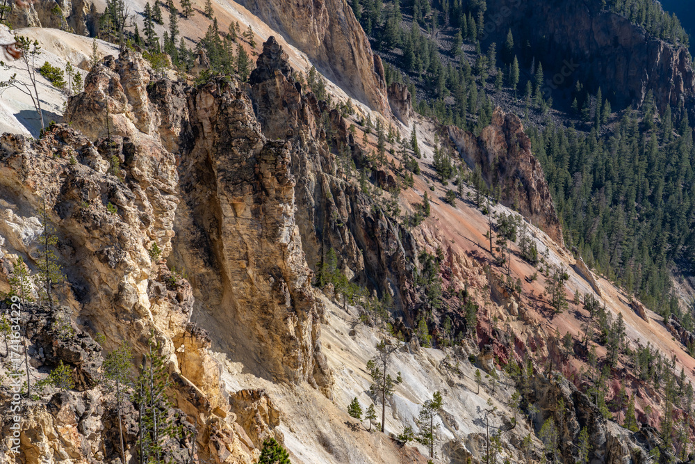 Obraz premium Plateau Rhyolite - Upper Basin Member. Grand View, Grand Canyon of the Yellowstone North Rim Drive. Yellowstone National Park , Wyoming. 