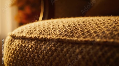 Warm Light Hitting a Textured Couch, Illuminating Detailed Fabric Surface