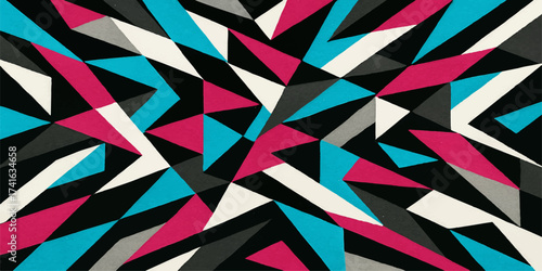 Seamless vector illustration of a colorful abstract geometric pattern backdrop with triangles and lines in a retro mosaic style