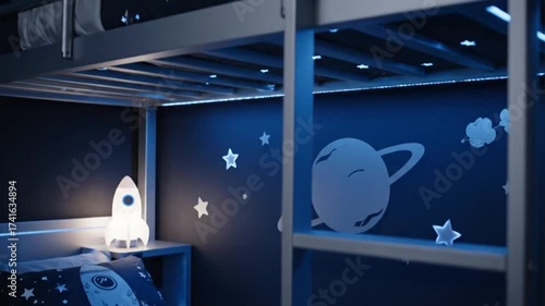 Whimsical Space-Themed Bedroom With Illuminated Accents And Starry Night Decor