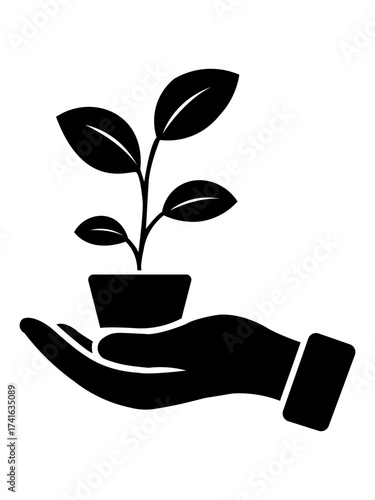 Minimalist Icon of Plant in Hand Representing Nature Protection and Ecological Responsibility