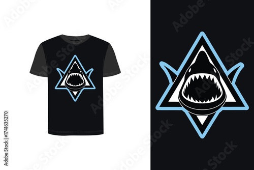 Tshirt mockup t shirt with stylized shark jaw logo dark blue teeth mouth