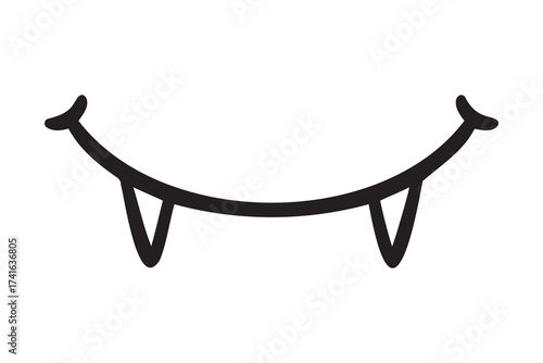 smile vampire emoticon doodle hand drawn icon. Outline drawing Monster tooth smile line clipart symbol