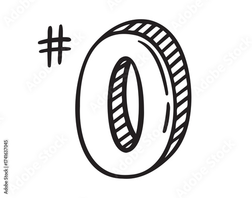 place number zero or number 0 doodle hand drawn icon. Outline drawing number 0th place line clipart symbol.