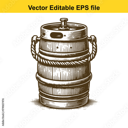 Vector art of wooden barrel with rope