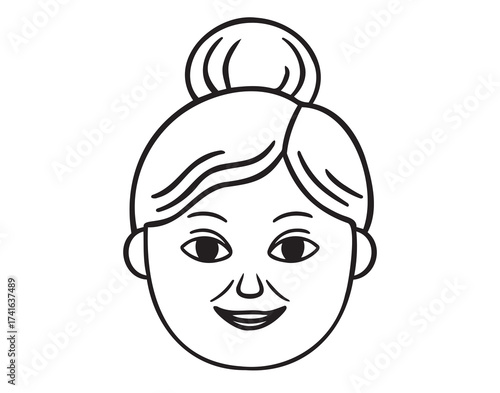 Grandmother face doodle hand drawn icon. Outline drawing granny face line clipart symbol