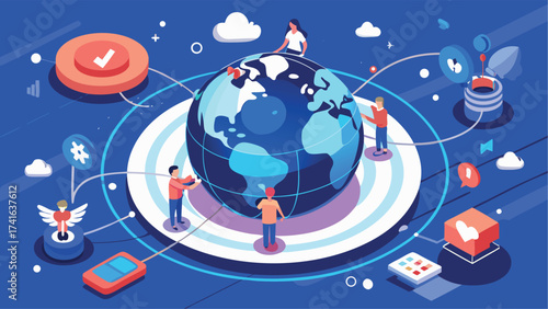 Vector art of global network connection and social media marketing strategy