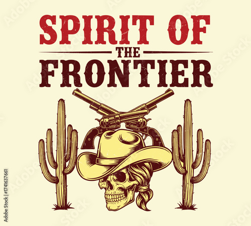 Spirit of the Frontier Skull Cowboy – Vintage Western Desert Illustration
