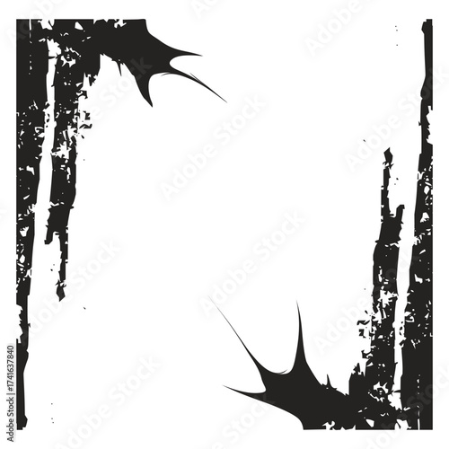 Vintage floral grunge border vector illustration with dirty ink texture