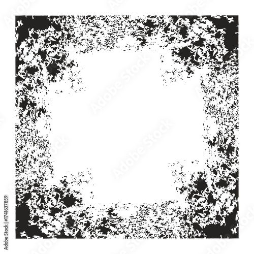 Black and white grunge frame vector illustration with a floral ink border texture