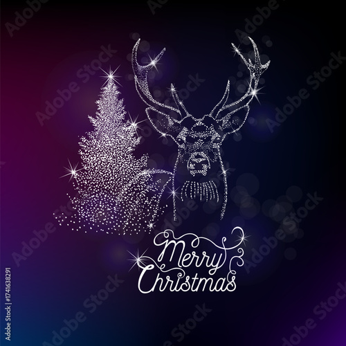 Luxury Christmas and Happy New Year holiday cover template. Design for postcard, greeting, wallpaper, poster. Not AI. Vector illustration.