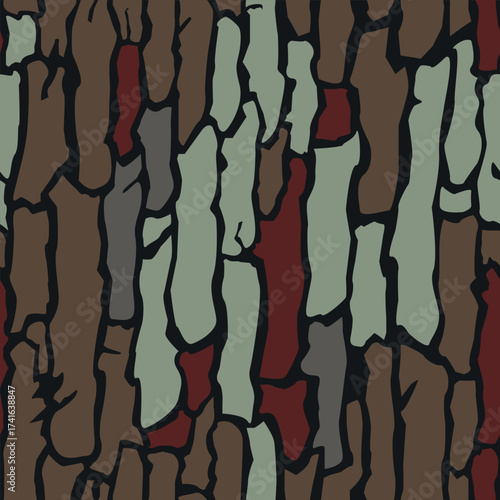 Vector seamless camo tree bark tiger army fatigue pattern design