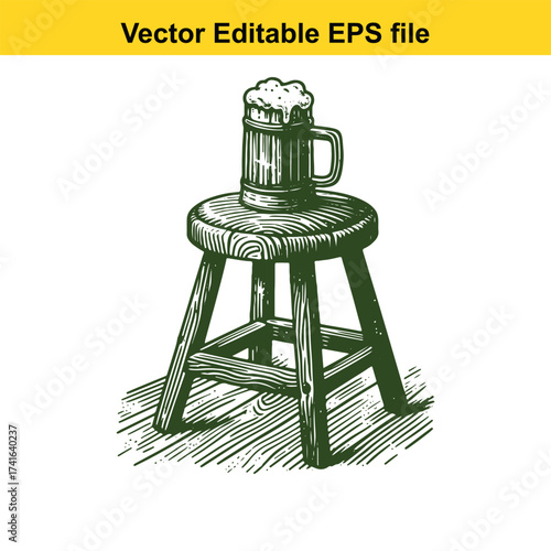Vector art of a wooden mug of beer with foam