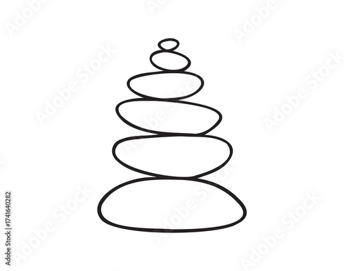  Yoga stones stack doodle hand drawn icon. Outline drawing balanced zen stone line clipart symbol. Spa pebbles black and white graphic line illustration.