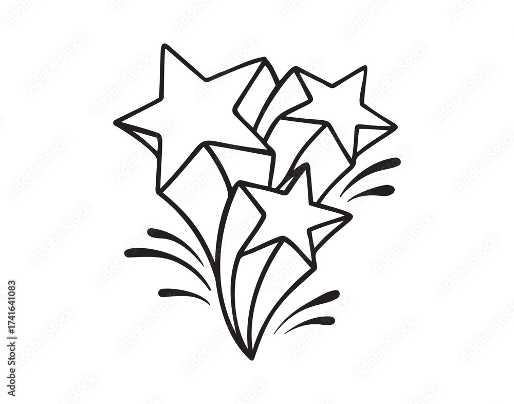 Obraz premium shooting stars icon doodle hand drawn. Outline shooting stars line drawing clipart symbol