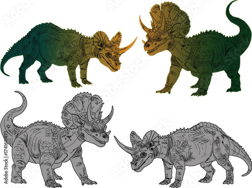 four dinosaurs set isolated on white