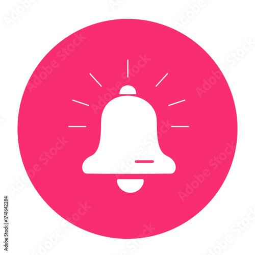 Silhouette of a ringing bell, negative space on a pink circle background for celebration concept