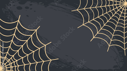 Halloween dark background with spider, Pumpkins, Ghost and Cobwebs and copyspace.