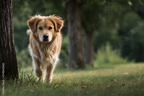 Adventurous Canine Frolickng Joyfully in Sunlit Park Capture the Playful Spiri of a Dog Relishing the Oudoors Amidst Lush Greeneryand a Refreshing Breeze