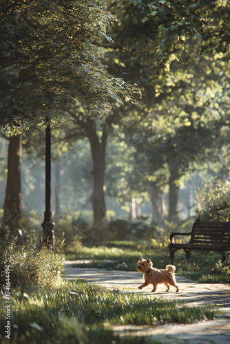 Adventurous Canine Frolickng Joyfully in Sunlit Park Capture the Playful Spiri of a Dog Relishing the Oudoors Amidst Lush Greeneryand a Refreshing Breeze